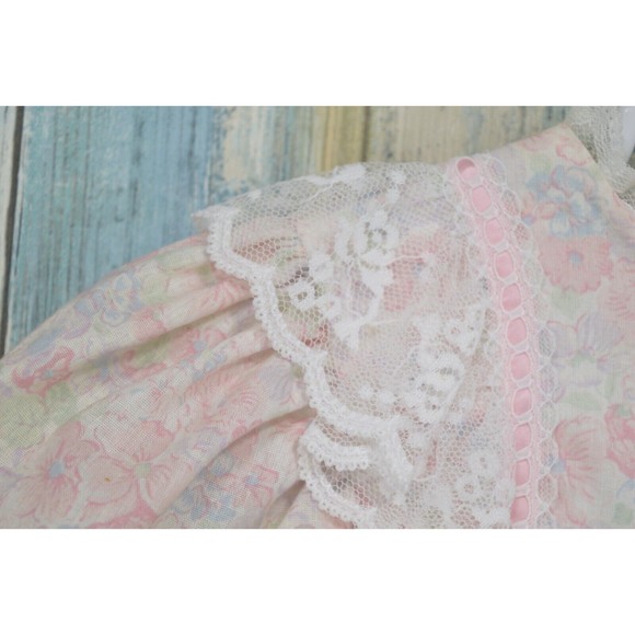 Vintage Bryan Girls 4T Pink Lace Floral Dress Back Button Ruffle Gown RARE - Picture 4 of 11